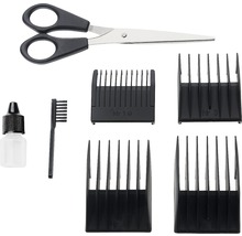 Súprava na strihanie vlasov s nožnicami, čistiacou kefou, fľaštičkou oleja a štyrmi nástavcami