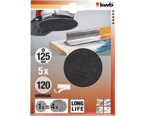 Brúsna mriežka so suchým zipsom, zrnitosť 120, priemer 125 mm, 5 kusov, pre univerzálne použitie