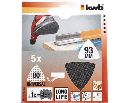 Sada brúsnych papierov KWB, zrnitosť 80, 93 mm, vhodné na drevo, kov a plast