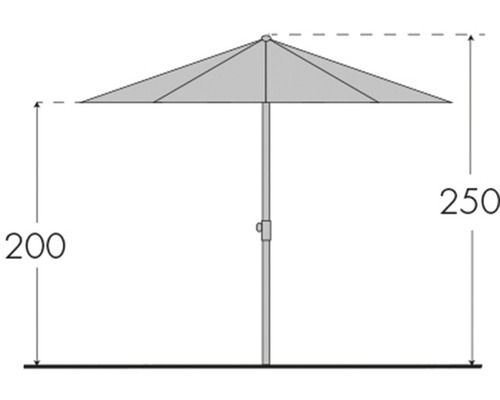 Ilustrácia slnečníka s rozmermi 200 x 250 cm
