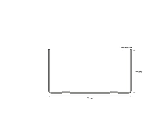 Rozmery U-profilu: šírka 75 mm, výška 40 mm, hrúbka 0,6 mm