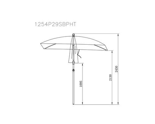 Technický nákres slnečníka s údajmi o výške