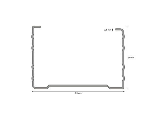 Schéma kovového profilu s rozmermi 75 mm šírka a 50 mm výška