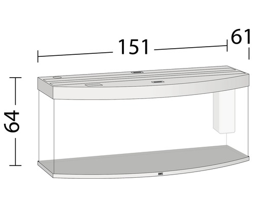 Nákres akvária Juwel s rozmermi 151 x 64 x 61 cm.