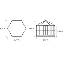 Skleník Vitavia Hera 9000 kombinácia skla a polykarbonátu 382x331 cm hliník vr. základového rámu