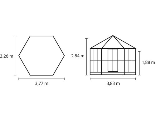 Rozmery skleníka znázornené ako technický nákres