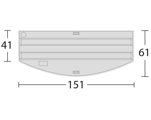 Technický nákres rolety s rozmermi 41, 61 a 151 centimetrov