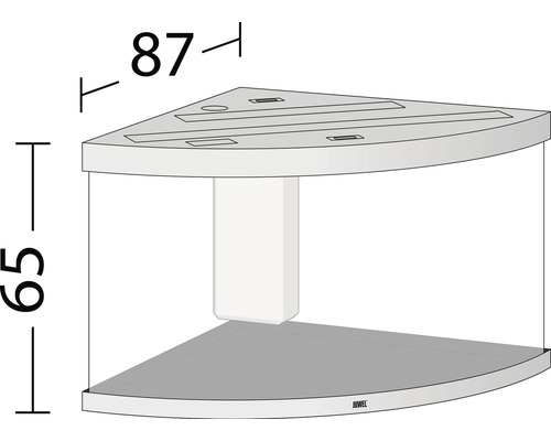 Rohové akvárium s rozmermi 87 x 65 centimetrov