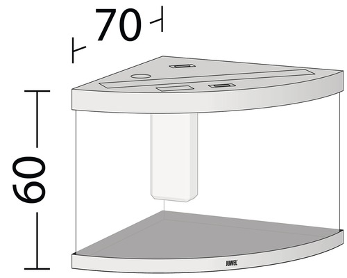 Obrázok rohového akvária s rozmermi 70 x 60 centimetrov
