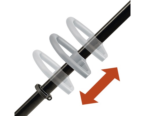 Predlžovací nástavec pre záhradné náradie s nastaviteľnou rukoväťou a červenou šípkou