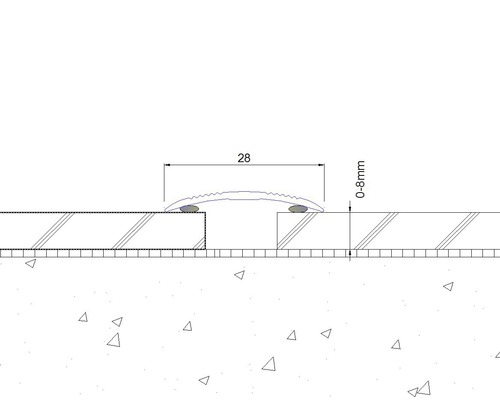 Technický nákres profilu so šírkou 28 mm a výškou 0 až 8 mm.