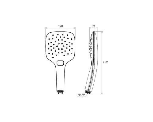 Technický nákres sprchovej hlavice s rozmermi