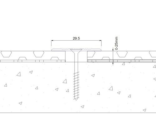 Upevnenie kovovej lišty skrutkou do betónu, detailný výkres s rozmermi