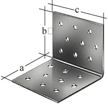 Rohový spojovník z kovu s otvormi na vŕtanie a rozmerovými údajmi