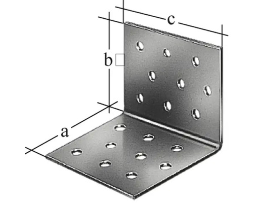 Rohový spojovník z kovu s otvormi na vŕtanie a rozmerovými údajmi