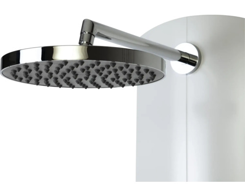 Okrúhla kovová hlavová sprcha s prívodnou rúrkou na sprchovom stĺpe