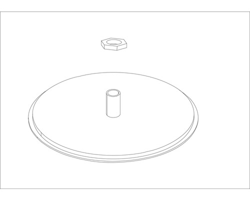 Technický nákres matice a okrúhlej montážnej dosky so závitom