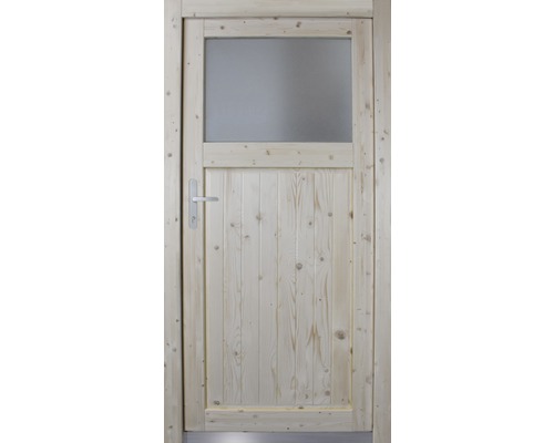 Dvere s dreveným rámom a sklenenou výplňou pre záhradný domček alebo kôlňu