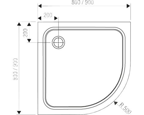 Technický výkres sprchovej vaničky s rozmermi