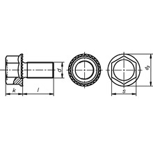 Technický nákres skrutky s prírubou a rozmermi