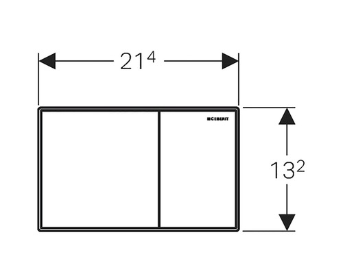 Ovládacie tlačidlo Geberit s rozmermi 214 krát 132 milimetrov