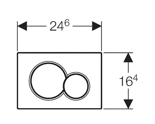 Rozmerový nákres ovládacieho panela s dvoma tlačidlami a rozmermi