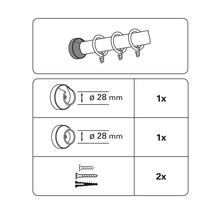 Obrázok záclonovej tyče s príslušenstvom na montáž na stenu, priemer 28 milimetrov