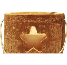 Drevený držiak na čajovú sviečku s hviezdicovým výrezom a kovovou rukoväťou