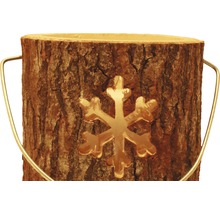 Drevená nádoba so vzorom snehovej vločky a kovovou rukoväťou