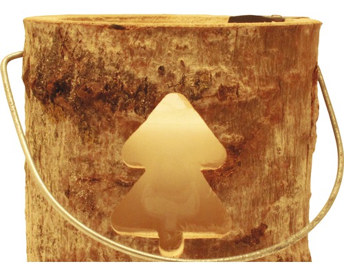 Drevený kvetináč s motívom vianočného stromčeka a kovovou rukoväťou