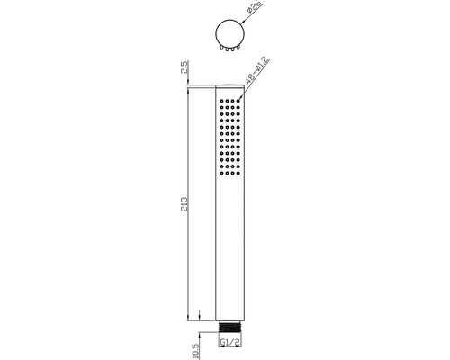 Technický nákres ručnej sprchy s rozmermi