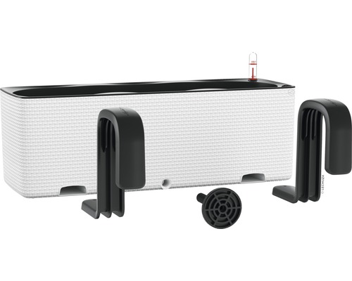 Balkónový kvetináč so zavlažovacím systémom, ukazovateľom hladiny vody a držiakom