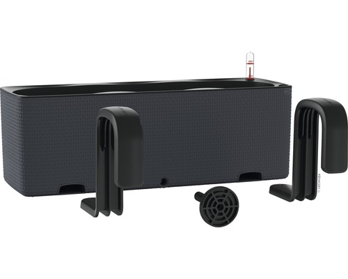 Balkónový kvetináč so zavlažovacím systémom, držiakom a ukazovateľom hladiny vody