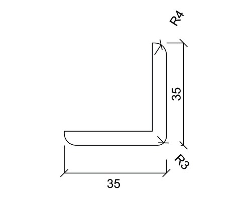 Technický nákres profilu v tvare L s rozmermi 35 x 35 mm