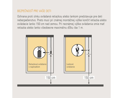 Informácie o bezpečnosti detí pre rolety s ovládaním retiazkou a šnúrkou