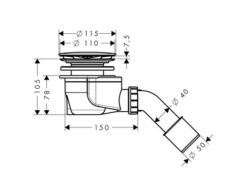 Nákres sifónu s rozmermi