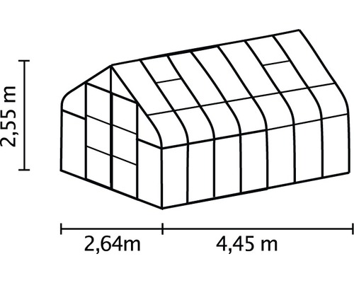 Nákres skleníka s rozmermi