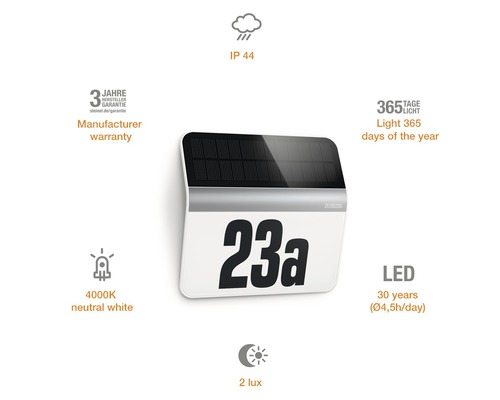 Osvetlenie domového čísla so solárnym panelom a LED osvetlením