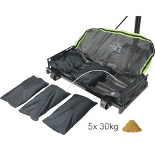 Vozík s vreckom s pieskom ako záťaž