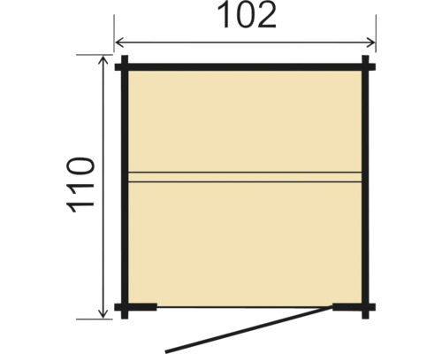 Obrázok nákresu záhradného domčeka s rozmermi 102 x 110 centimetrov