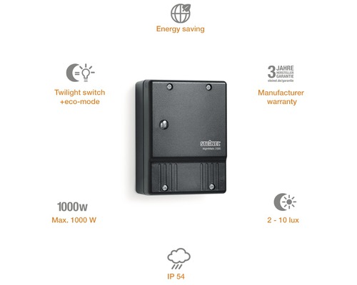 Svetelný senzor Steinel Nightmatic 2000 so súmrakovým spínačom a ekologickým režimom, maximálny výkon 1000 W, krytie IP 54