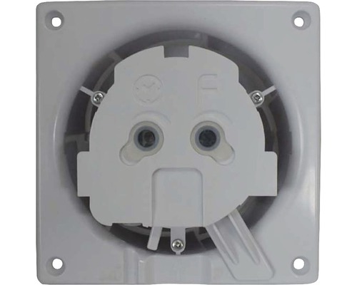 Pohľad zozadu na kúpeľňový ventilátor so skrutkami na inštaláciu