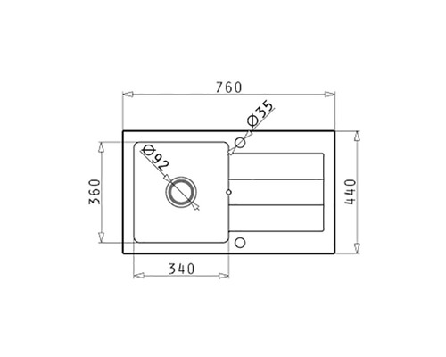 Technický nákres drezu s rozmermi