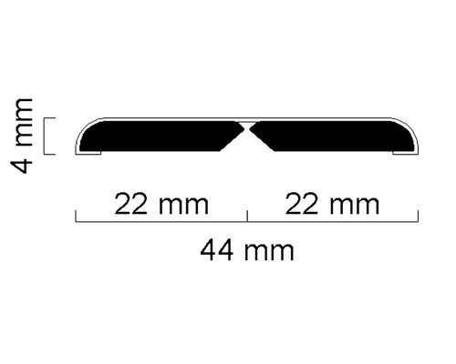 Profilový rez s rozmermi 44 mm šírky a 4 mm výšky