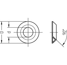 Technický nákres podložky s rozmermi a uhlom 90 stupňov