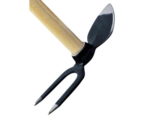 Kombinovaná motyka s drevenou násadou na záhradné práce