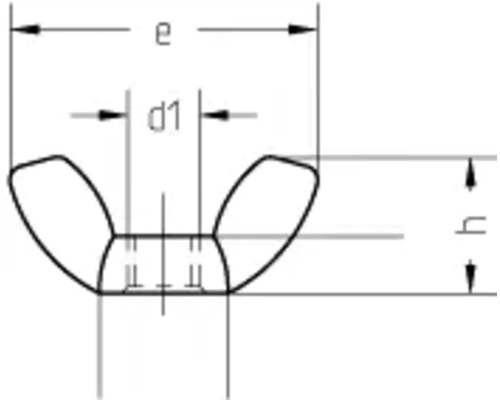 Technický výkres krídlovej matice s rozmermi