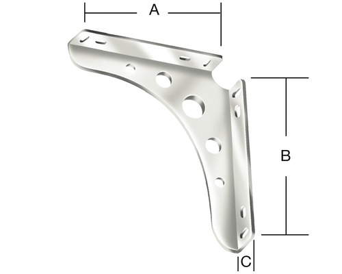 Policová konzola s rozmermi A, B a C