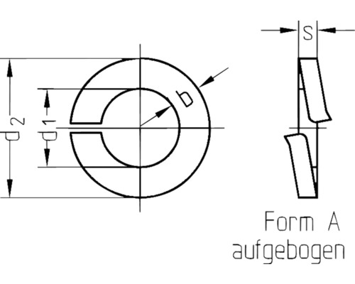 Technický nákres poistnej podložky pružinového krúžku, tvar A