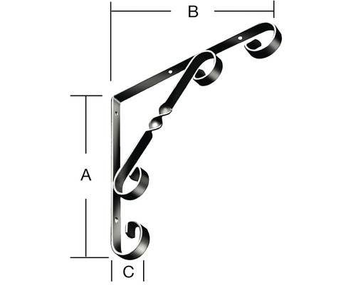 Dekoratívny nástenný nosník s rozmermi A, B a C.